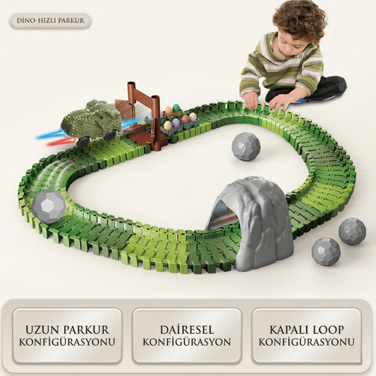 96 Parça Dinozor Temalı Hareketli Raylar Dinozor Araçlı